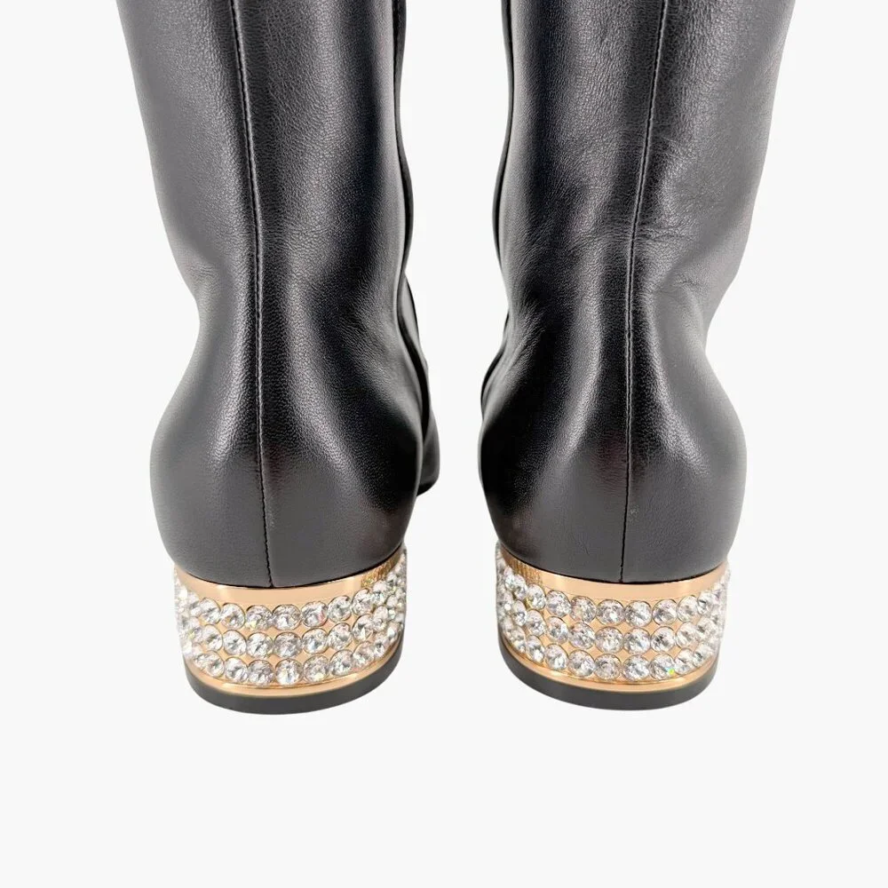 Gucci Mister Black Knee High Horsebit Crystal Heel Boots Size 37 US 7 Women's - Picture 8 of 15